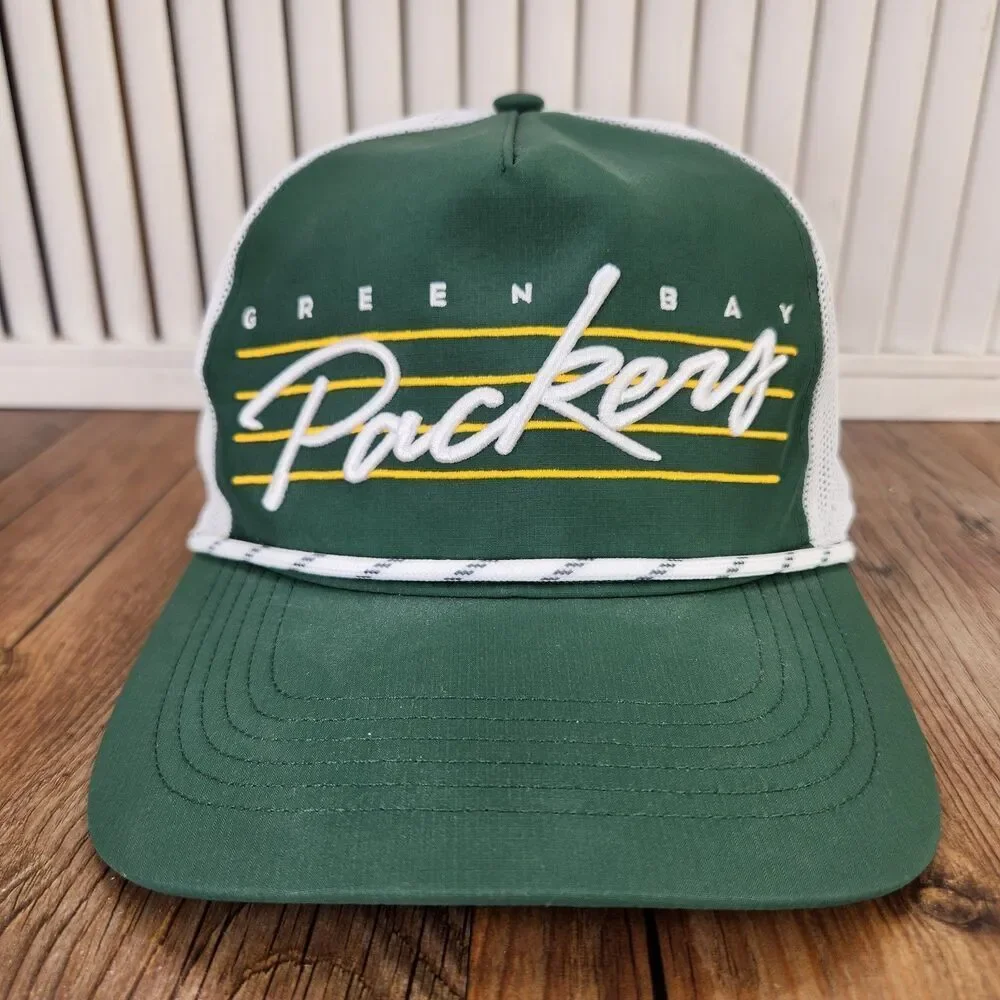 '47 Hitch Green Bay Packers Downburst Script Trucker Hat Green Snapback Rope Cap